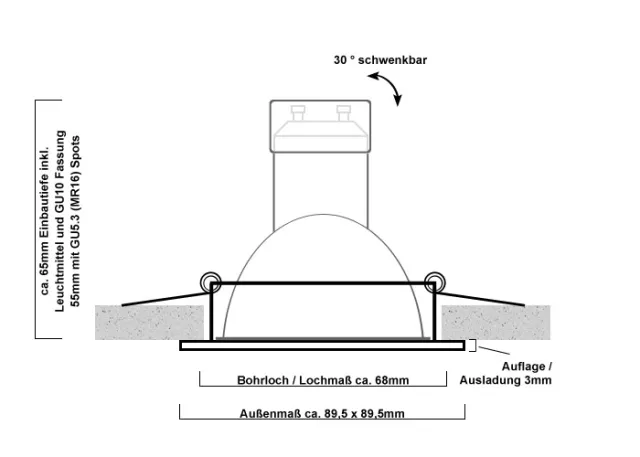 Druckguss Einbaustrahler weiß matt eckig - schwenkbar - Klickverschluss