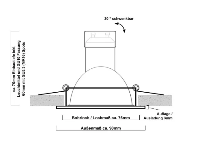 LED Einbaustrahler Set mit Marken GU10 LED Spot LC Light 5 Milchglas Aluminium BiColor Rund Klickverschluß