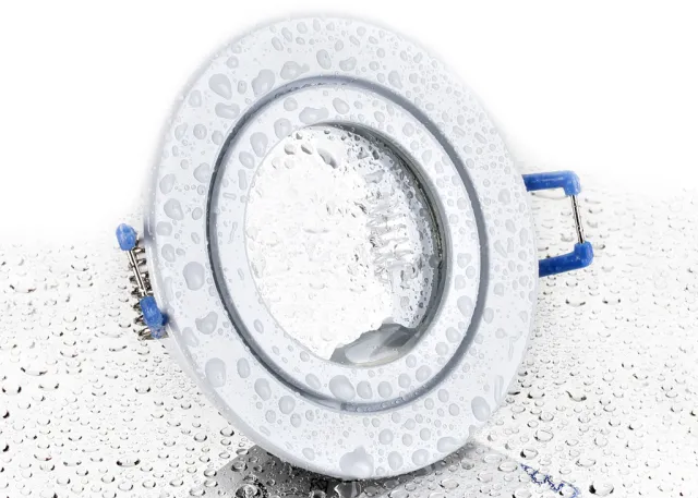 Feuchtraum LED Einbaustrahler Set IP44 Weiß rund mit Marken GU10 LED Spot Kanlux Tomi V2 7 Watt