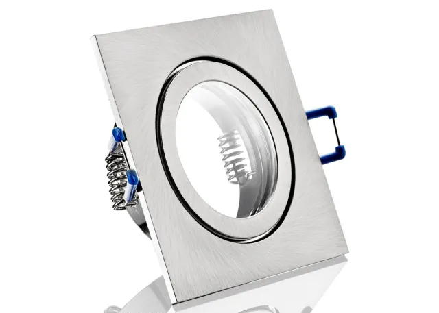 5er Feuchtraum LED Einbaustrahler Set IP44 Aluminium eisengebürstet eckig mit Marken GU10 LED Spot LC Light 5 Watt Milchglas