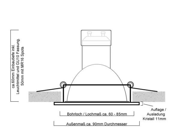 LED Einbaustrahler Set mit Marken GU10 LED Spot ChiliTec 5 Watt Klarglas schwarzes Kristallglas rund 30 Watt Ersatz