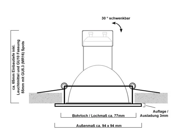 LED Einbaustrahler Set Aluminium schwarz gebürstet eckig mit Marken GU10 LED Spot LC Light 5 Watt 9 SMD DIMMBAR