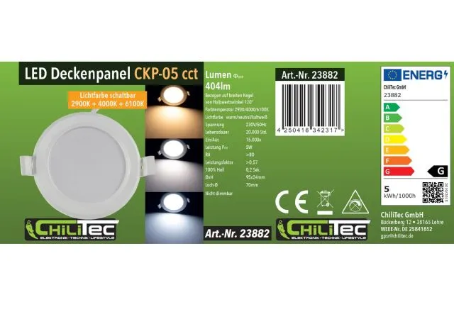 ChiliTec LED Licht-Panel CKP-05 CCT 230V, 5W, 3000/4000/6200K, 95mm