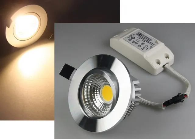 LED Einbauleuchte &quote;COB-5&quote; weiß oder silber 5W 350lm warmweiß