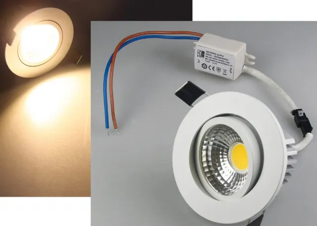 LED Einbauleuchte &quote;COB-5&quote; weiß oder silber 5W 350lm warmweiß