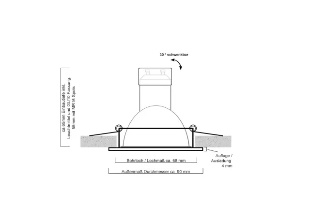Einbaurahmen aus Aluminium eisengebürstet rund Klickverschluss geeignet auch für Spanndecken