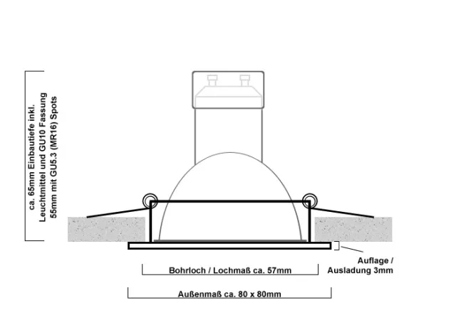 IP44 Aluminium Einbaustrahler chrom glänzend eckig Feuchtraum
