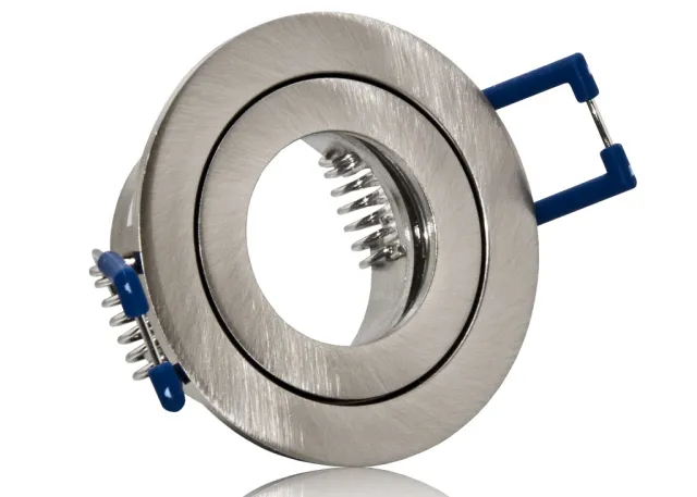 Feuchtraum LED Einbaustrahler Set IP44 MR11 35mm Druckguß gebürstet rund mit Marken LED Spot Bioledex Helso 4 Watt 12V