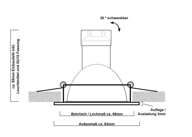 Druckguss Einbaustrahler altmessing - schwenkbar - Klickverschluss