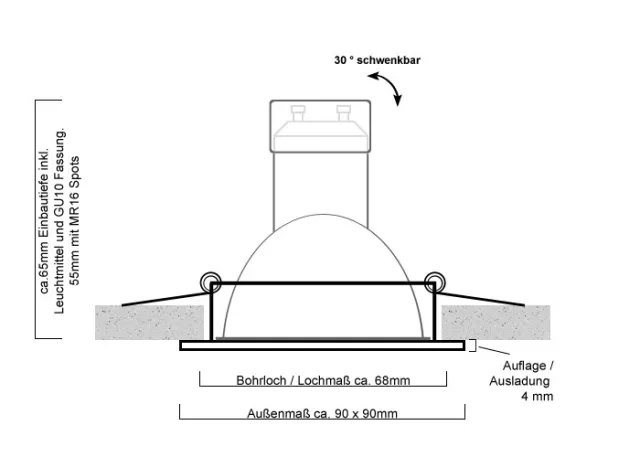 Druckguss Einbaustrahler altmessing - schwenkbar - eckig Klickverschluss
