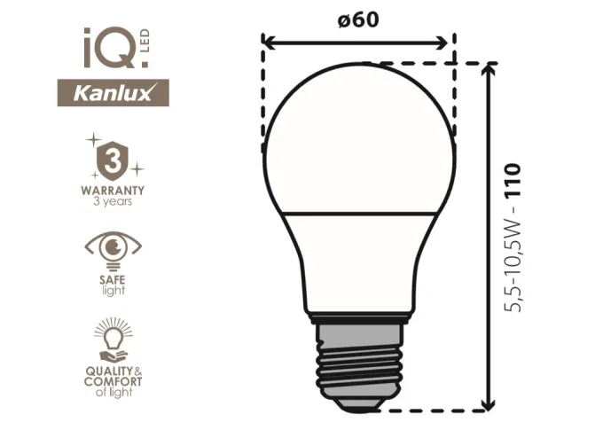 Kanlux Premium IQ E27 SMD LED Birne 5,5 Watt A60
