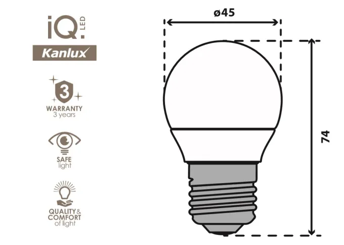 Kanlux Premium IQ E27 SMD LED Birne 5,5 Watt G45