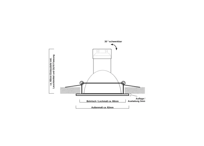Druckguss Einbaustrahler schwarz matt - schwenkbar - Bajonettverschluss