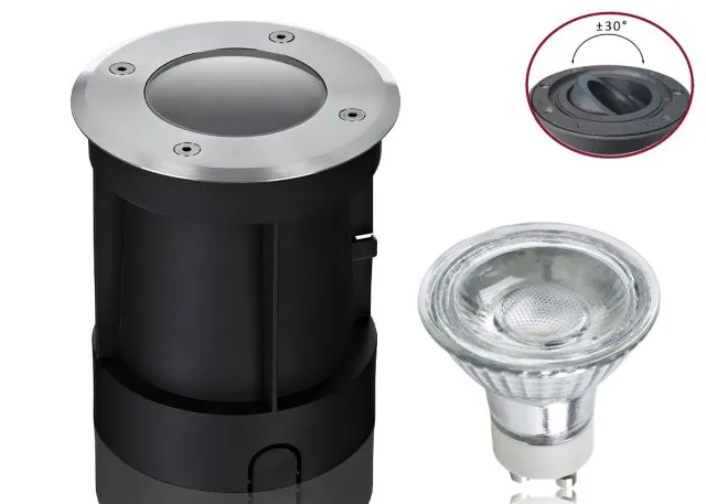 Boden LED Einbaustrahler Set IP67 rund schwenkbar mit Marken GU10 LED Spot...
