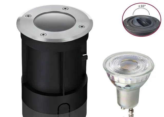 Boden LED Einbaustrahler Set IP67 rund schwenkbar mit Premium GU10 LED Spot...