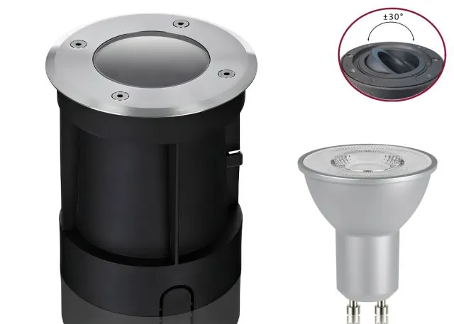 Boden LED Einbaustrahler Set IP67 rund schwenkbar mit Marken GU10 LED Spot...