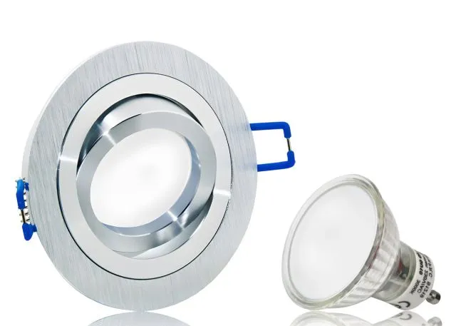 LED Einbaustrahler Set mit Marken GU10 LED Spot LC Light 5 Milchglas Aluminium BiColor Rund Klickverschluß