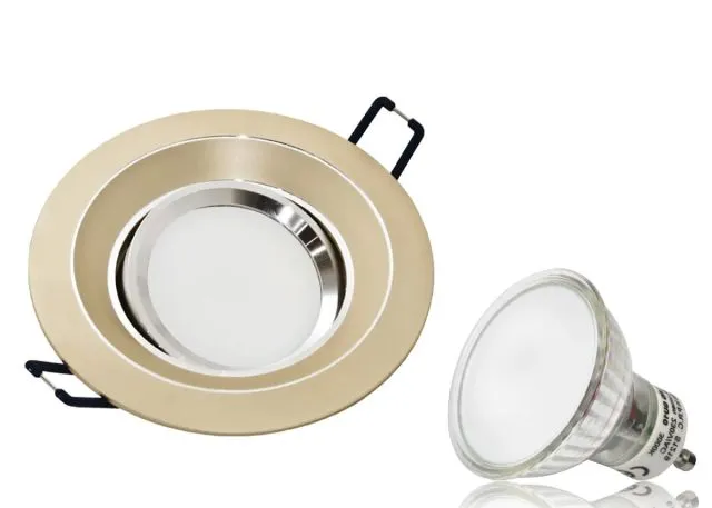 LED Einbaustrahler Set GU10 Aluminium rund gold matt mit Marken LED Spot LC Light 3 Watt Glas