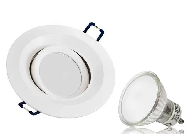 LED Einbaustrahler Set GU10 Aluminium rund weiss matt mit Marken LED Spot LC Light 3 Watt Glas