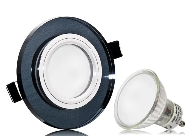 LED Einbaustrahler Set mit Marken GU10 LED Spot LC Light 5 Watt schwarzes Kristallglas rund 50 Watt Ersatz