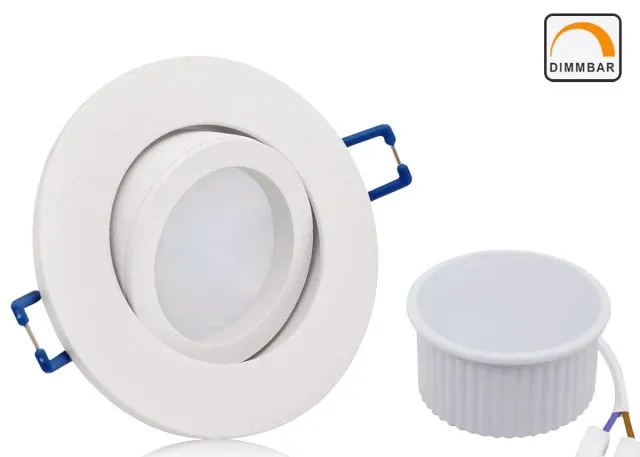 LED Einbaustrahler Set extra flach mit Marken Flat LED Spot McShine 5 Watt Alu-Druckguß Rund weiß Klickverschluß Dimmbar 40 Watt Ersatz