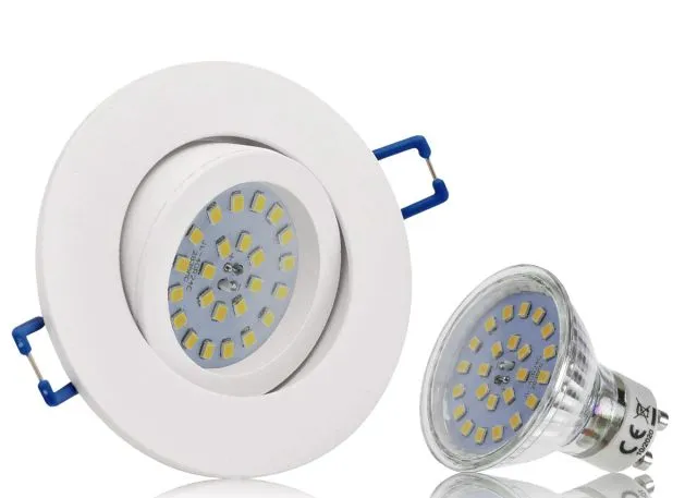 LED Einbaustrahler Set mit Marken GU10 LED Spot ChiliTec 5 Watt Alu-Druckguß Rund weiß Klickverschluß