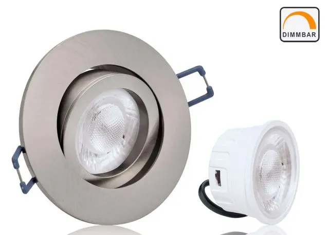 LED Einbaustrahler Set extra flach mit Marken Flat LED Modul LCLight 5 Watt CCT Dimmbar eisengebürstet rund