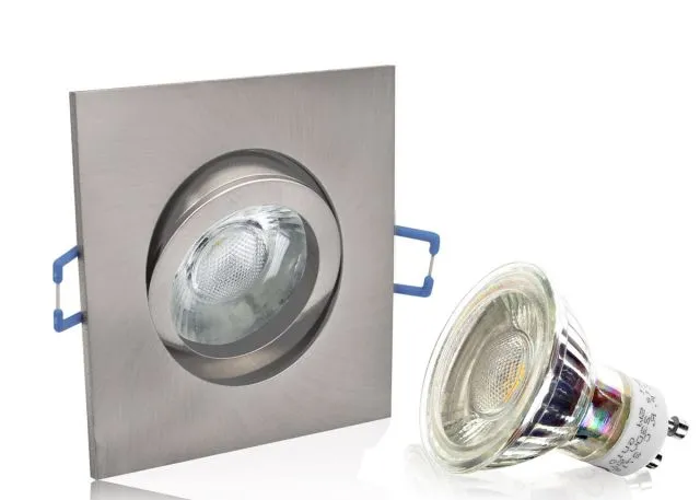LED Einbaustrahler Set mit Marken GU10 LED Spot LC Light 5 Watt 9 SMD Alu-Druckguß eckig Klickverschluß