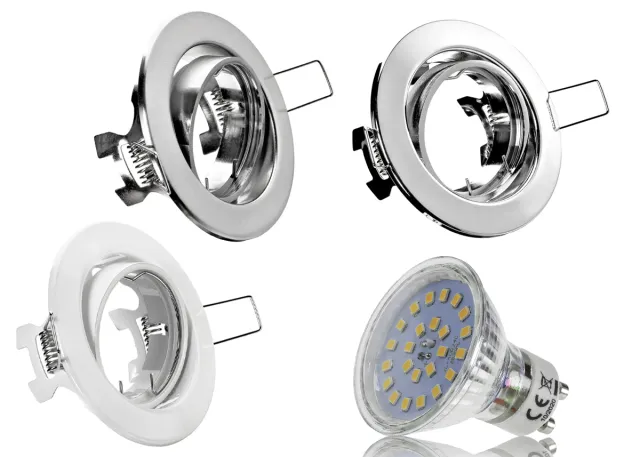 LED Einbauset GU10 LED Spot ChiliTec 5 Watt mit Einbaurahmen Metall rund verschiedene Designs