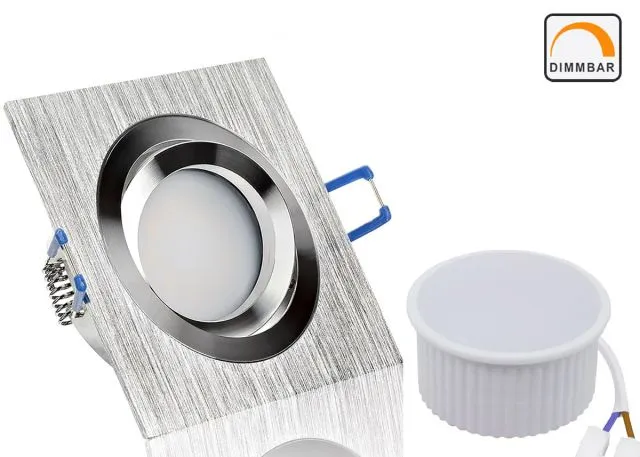 LED Einbaustrahler Set extra flach mit Marken Flat LED Spot McShine 5 Watt Aluminium BiColor Eckig Dimmbar 40 Watt Ersatz