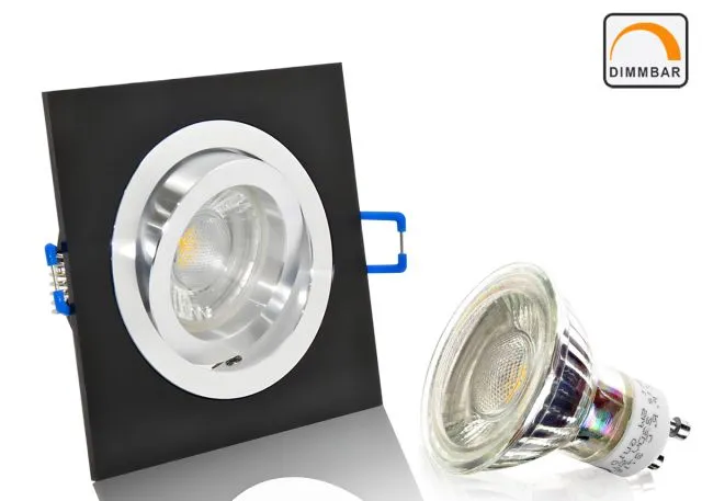 LED Einbaustrahler Set Aluminium schwarz gebürstet eckig mit Marken GU10 LED...