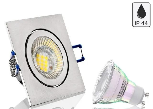 Feuchtraum LED Einbaustrahler Set IP44 Aluminium eisengebürstet eckig mit...