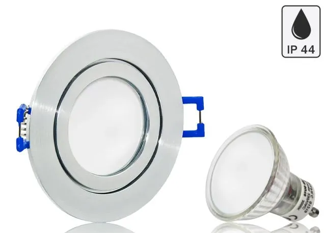 Feuchtraum LED Einbaustrahler Set IP44 Feinschliff matt rund mit Marken GU10...