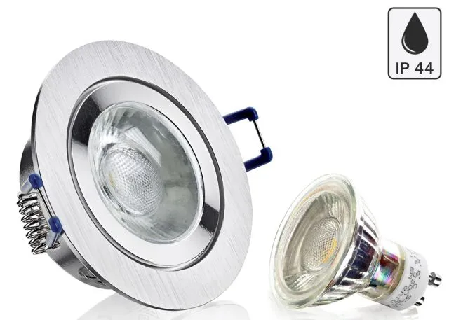 Feuchtraum LED Einbaustrahler Set IP44 Aluminium BiColor rund mit Marken GU10...
