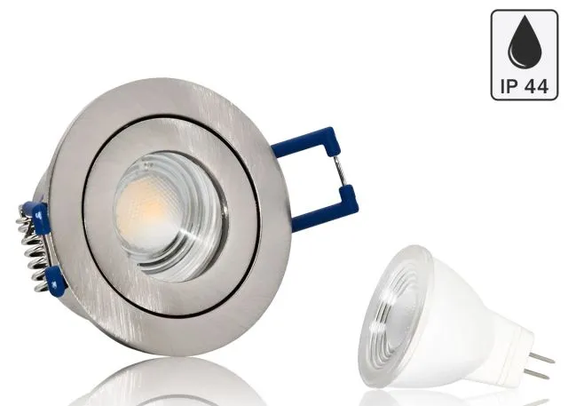 Feuchtraum LED Einbaustrahler Set IP44 MR11 35mm Druckguß gebürstet rund mit...