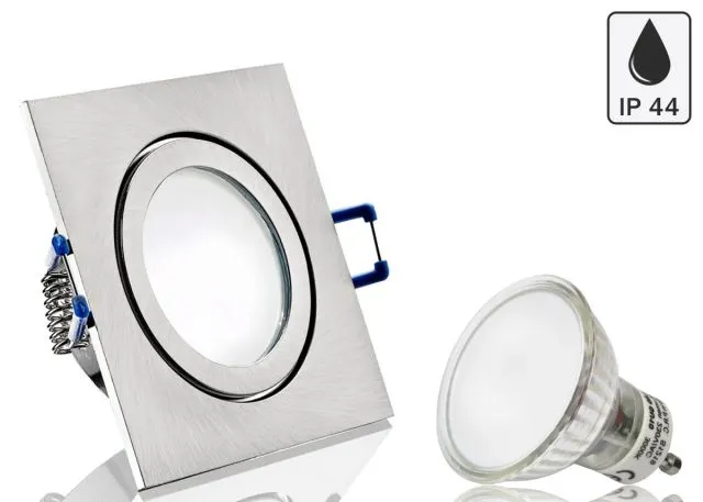 Feuchtraum LED Einbaustrahler Set IP44 Aluminium eisengebürstet eckig mit...