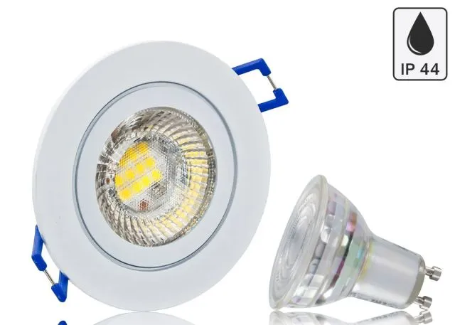 Feuchtraum LED Einbaustrahler Set IP44 Weiß rund mit Marken GU10 LED Spot...