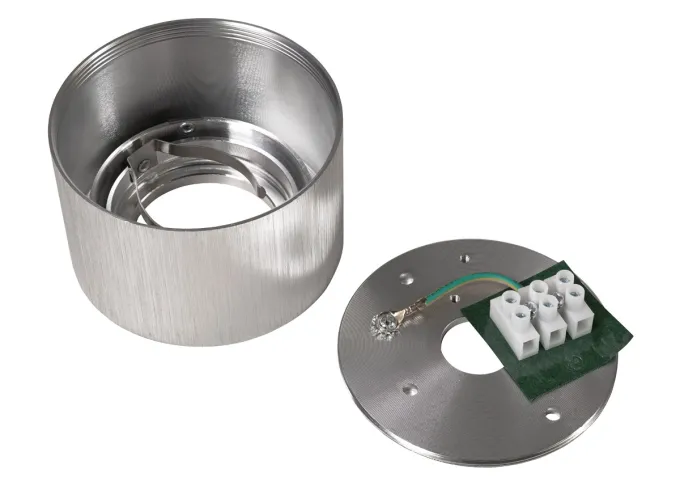 Aluminium Aufbaustrahler gebürstet rund kurz Aluminium BiColor fuer LED Module Mc Shine