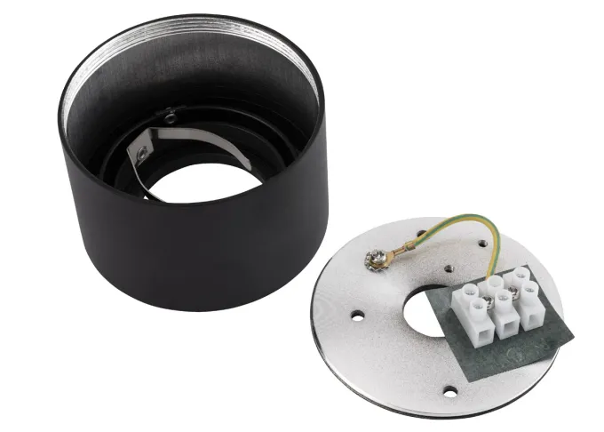 Aluminium Aufbaustrahler gebürstet rund kurz komplett schwarz fuer LED Module Mc Shine