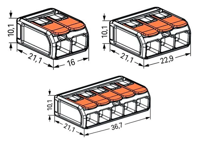WAGO Montageklemmen Compact alle Leiterarten - 2, 3 oder 5 Klemmstellen - max. 6m2