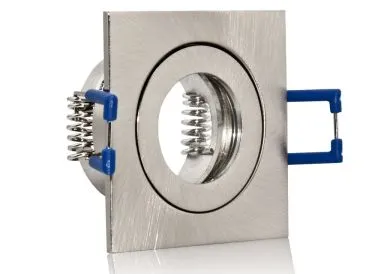 5er Feuchtraum LED Einbaustrahler Set IP44 MR11 35mm Druckguss gebürstet eckig mit Marken LED Spot Bioledex Helso 4 Watt 12V