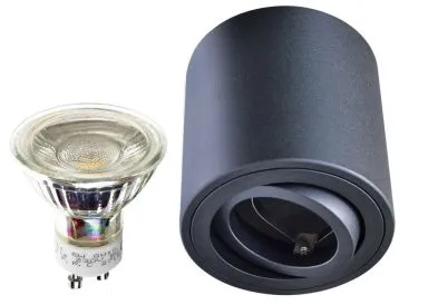 LED Aufbaustrahler Set Würfel Zylinder Aluminium gebürstet komplett schwarz rund mit LED Markenspot LC Light 5 Watt