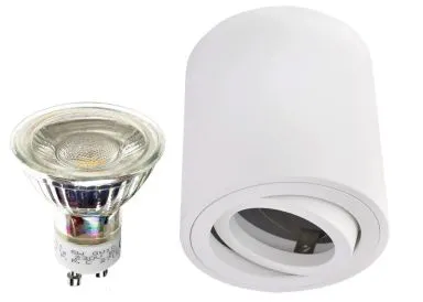 LED Aufbaustrahler Set Würfel Zylinder Aluminium gebürstet komplett weiß rund mit LED Markenspot LC Light 5 Watt