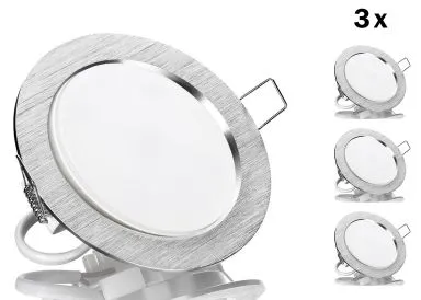 3er GX53 LED Einbauleuchten Set flach Aluminium gebürstet rund mit LED GX53 Markenlampe von Kanlux 9w
