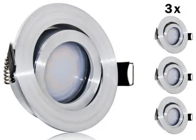 3er LED Einbaustrahler Set extra flach mit Marken Flat LED Spot McShine 5 Watt Aluminium Feinschliff Rund Dimmbar 40 Watt Ersatz
