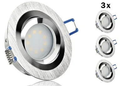 3er LED Einbaustrahler Set extra flach mit Marken Flat LED Spot McShine 5 Watt Aluminium BiColor Rund Dimmbar 40 Watt Ersatz