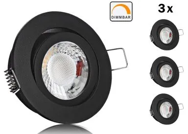 3er LED Einbaustrahler Set extra flach mit Marken Flat LED Spot LcLight 5 Watt Keramik Schwarz Rund Dimmbar 40 Watt Ersatz