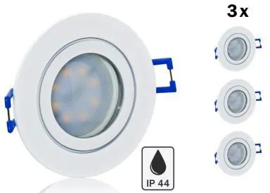 3er Feuchtraum LED Einbaustrahler Set IP44 Weiß rund mit Marken GU10 LED Spot Kanlux 7 Watt