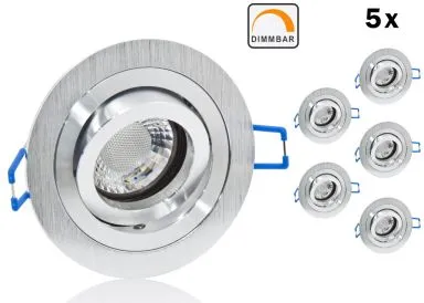 5er LED Einbaustrahler Set extra flach mit Marken Flat LED Spot LcLight 5 Watt Aluminium BiColor Rund Dimmbar 40 Watt Ersatz