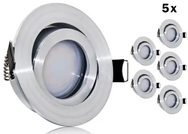 5er LED Einbaustrahler Set extra flach mit Marken Flat LED Spot McShine 5 Watt Aluminium Feinschliff Rund Dimmbar 40 Watt Ersatz